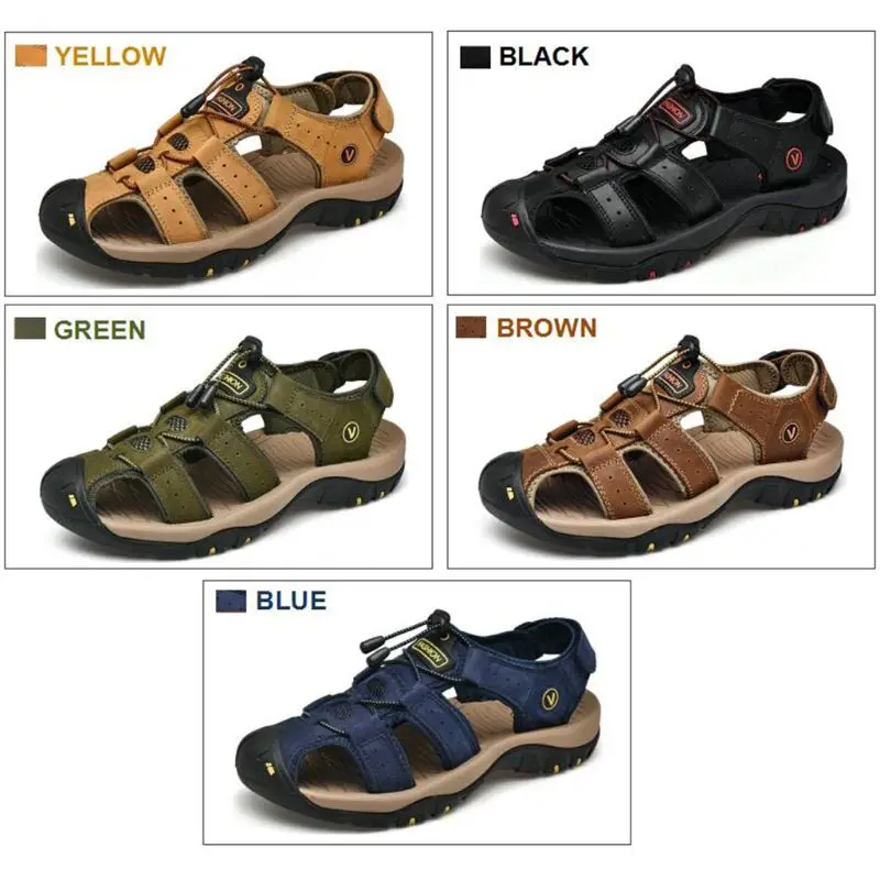

1Pair Summer Men Women Beach Leather Sandals Closed Toe Hollow out Fishman Shoes