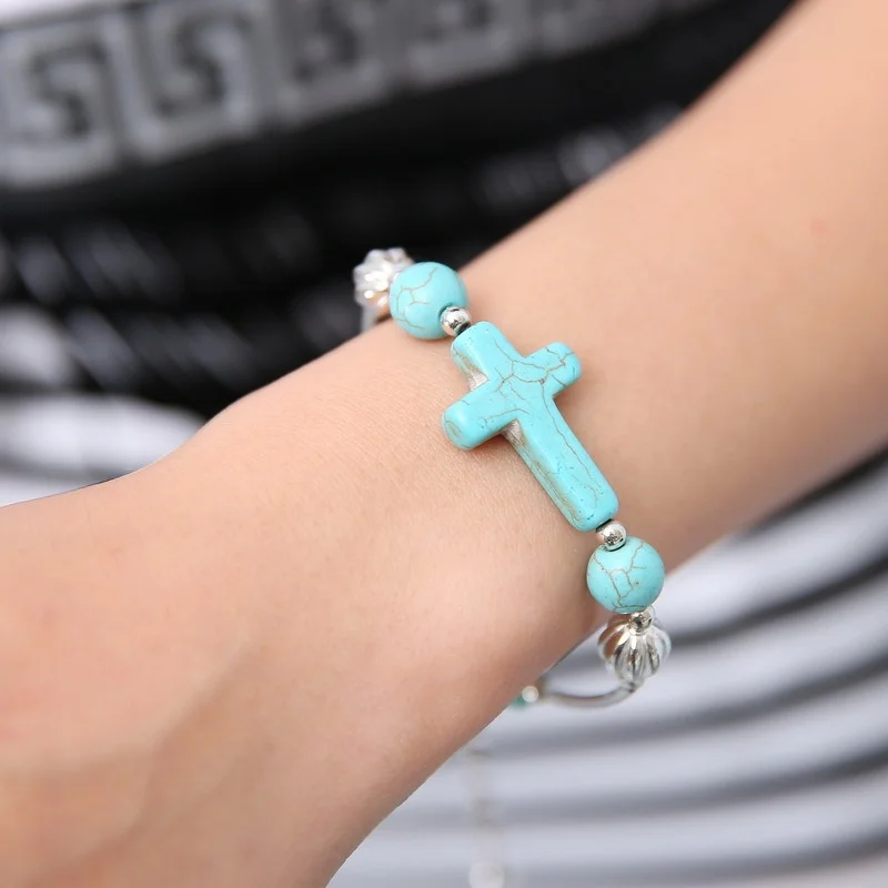 

Bohemian Fashion Natural Stone Beads Cross Bracelet for Women Jewelry Gifts