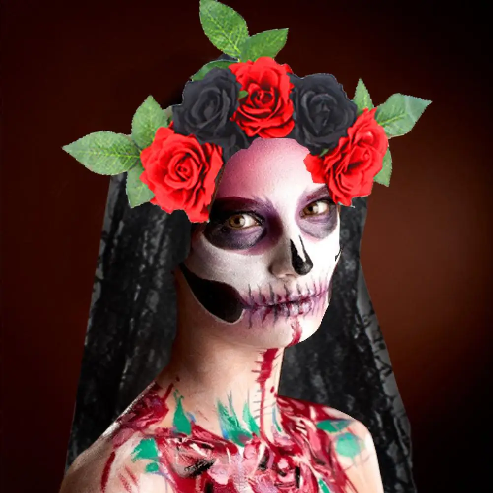 Headband Rose Floral Crown Veil Halloween Costume Party For Cosplay Hair Accessories | Дом и сад