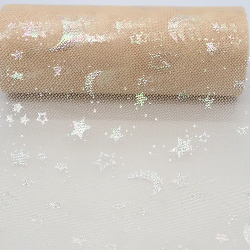 10 ярдов/рулон 6 &quot15 см Радужная серебряная фольга печать звезды и Луны тюль рулон