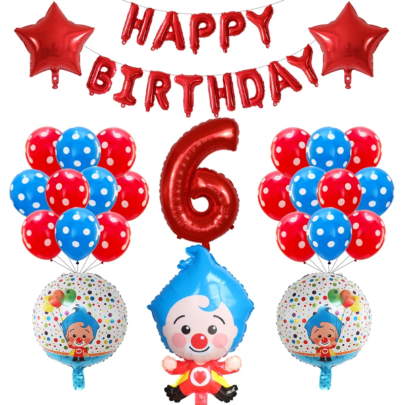 

39pcs/set Cartoon Plim Clown Foil Balloons 30inch Number Air Globos Children Happy Birthday Party Decorations Kids Toys Gift