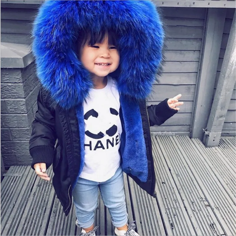 Новая зимняя куртка для малышей плотная с меховым капюшоном девочек детское