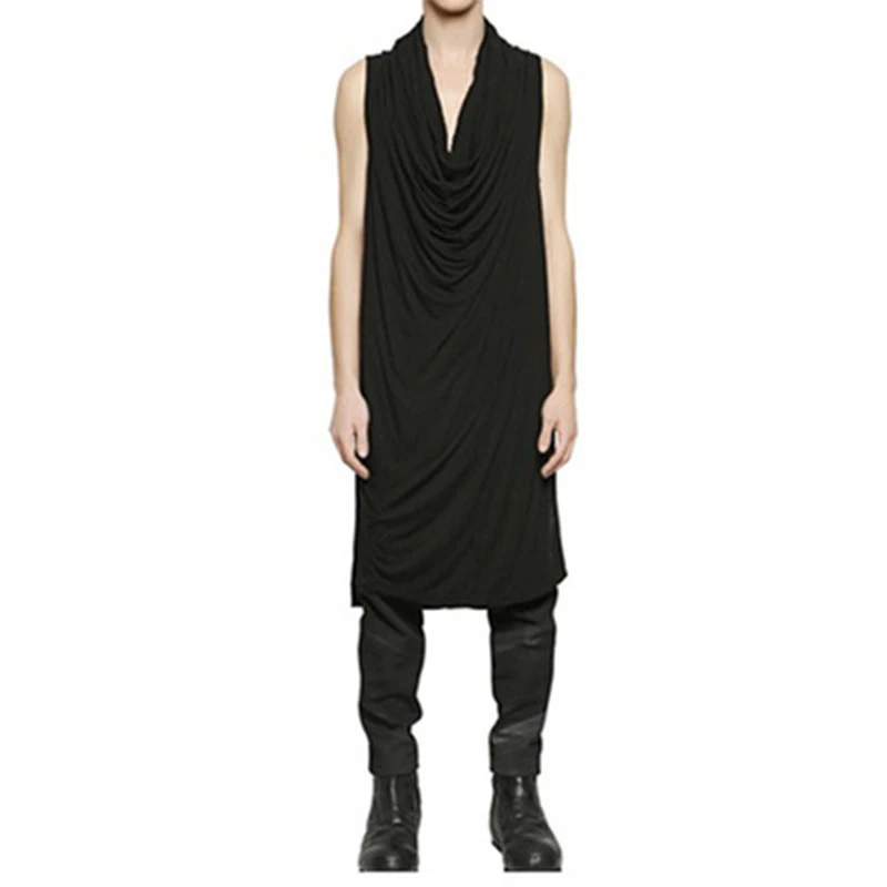 

Футболка мужская с воротником-стойкой, модная тенниска без рукавов, стильная ультрадлинная майка в Корейском стиле, лето