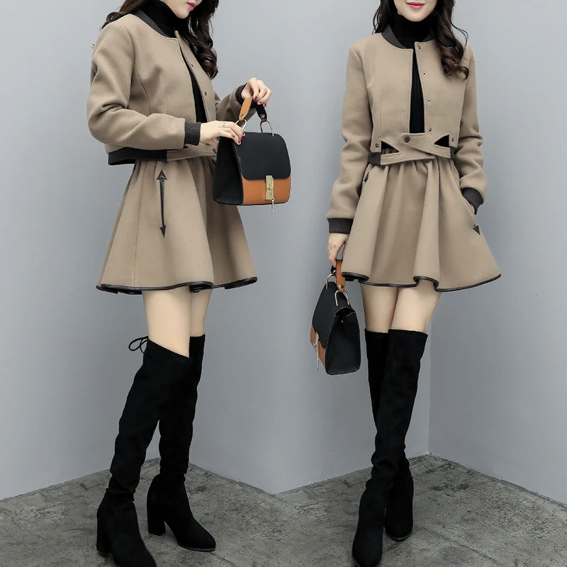 

Woolen Two Piece Set Top And Skirt Tweed Suit Woman Jacket Women 2 Sets Clothing With Skirts Korean Womens Clothes Woman Suit