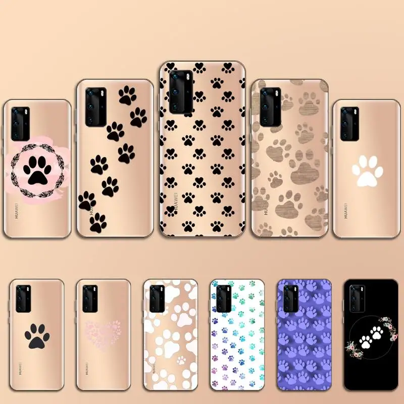 

Animal Cat Dog Paw print art Phone Case Transparent for Huawei P20 P30 P40 honor 8 10i P smart 2019 Samsung A71 A21S S10 20 plus