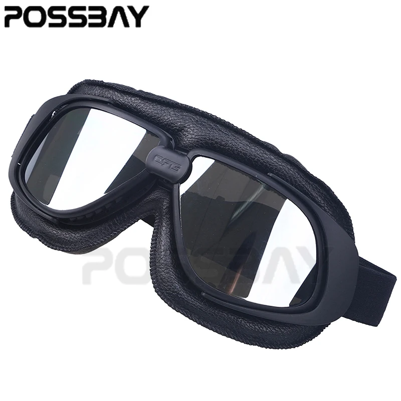 Posbay черные кожаные очки солнцезащитные лыжные для мотокросса пилот мотоцикла
