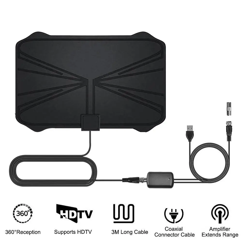 Цифровая HDTV антенна 4K 1280 миль 28 дБ с высоким коэффициентом усиления черная ультра