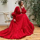 Женское Красное Кружевное торжественное платье знаменитостей с длинными рукавами, Модные платья от кутюр для свадебной вечеринки
