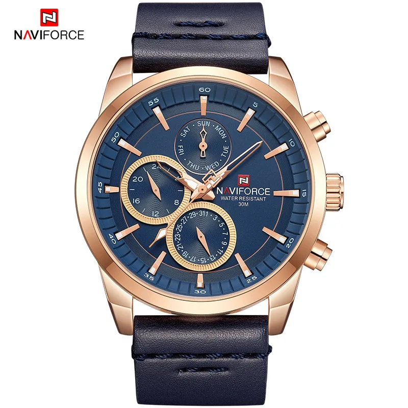 

NAVIFORCE Watch Men Leather Luxury Quartz Watches 24 Hour Waterproof Sport Watch Date Week Clock Wrist Watches Relogio Masculino