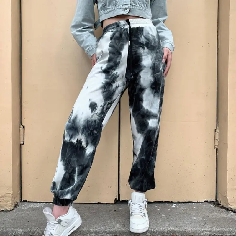 Женские неоновые радужные длинные брюки Джоггеры со шнурком свободные