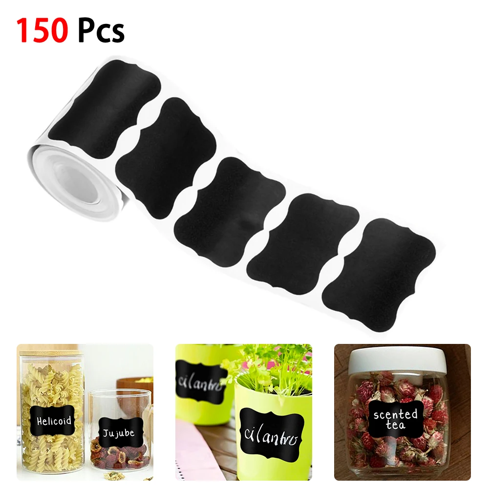 

New Waterproof 1 Roll 150pc Chalkboard Stickers Kitchen Spice Bottle Label Home Jam Jar Tags Blackboard Labels Home Decorations