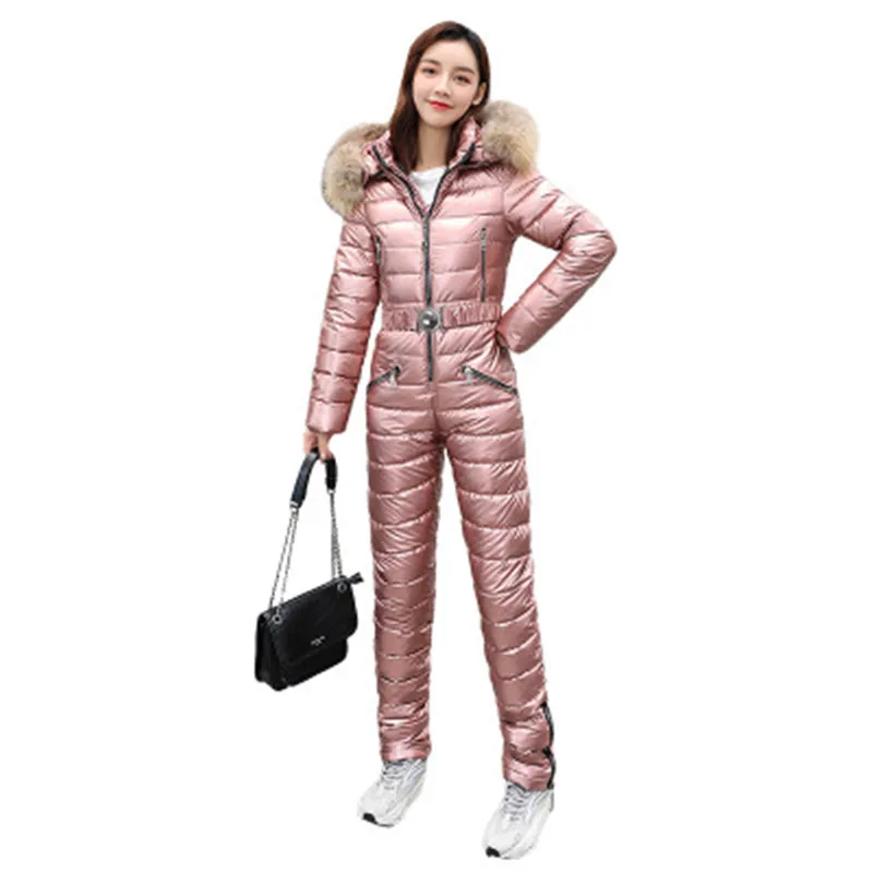 New Cotton-padded Jacket Women Hooded Warm Down Padded Jacket Slim Thickened Winter One-piece ski Suit Padded Caot A34