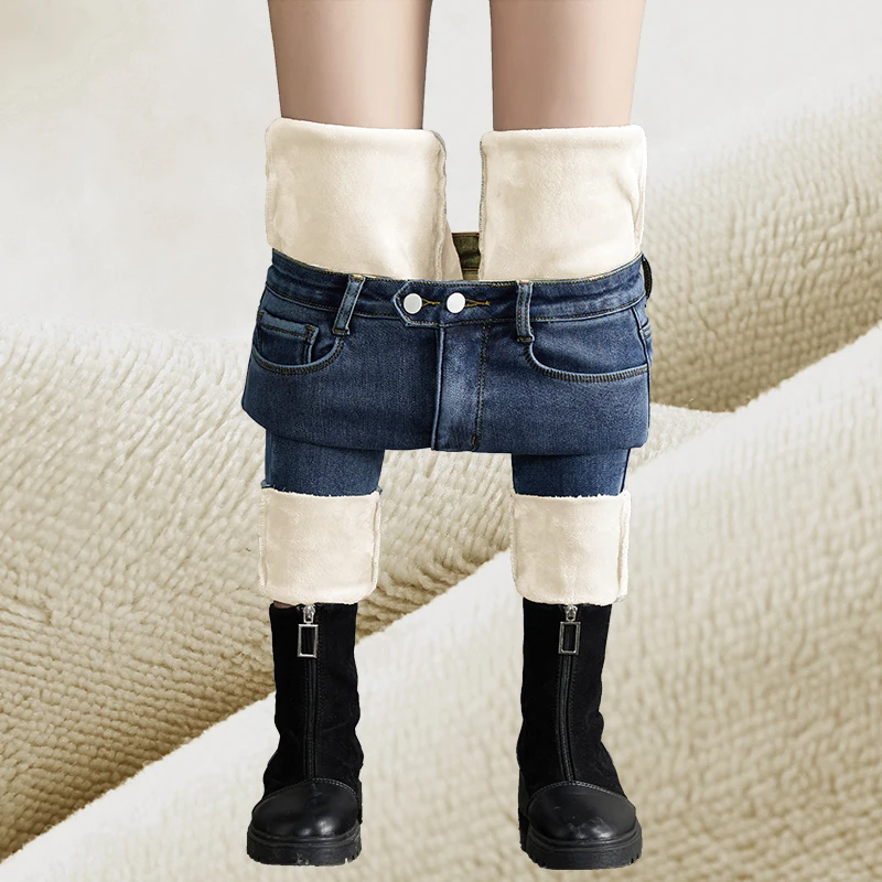 

High Skinny Jeans 2020 Winter Warm 99%cotton Pencil Pants 16-28years Old Black Jeans Women