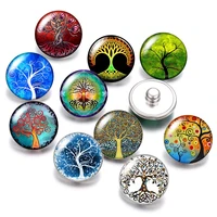 db0436 beauty abstract colorful life of tree 18mm snap buttons 10pcs mixed round photo glass cabochon style for snap button jewe