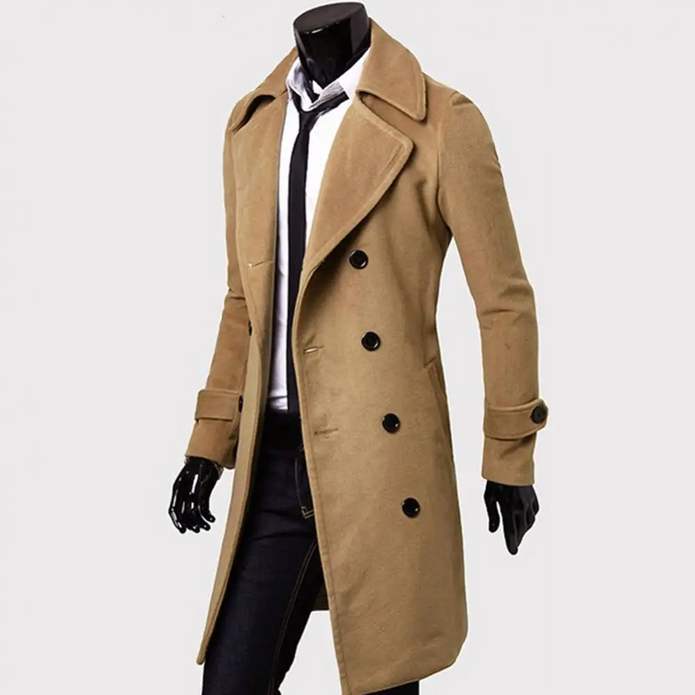 Fashion Coat Men Wool Coat Winter Warm Solid Color Long Trench Jacket Breasted Business Casual Overcoat Parka пальто мужское