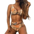 Бикини QINJOYER с высокой талией, женский купальник из 2 частей, сексуальные купальные костюмы, женский купальник 2021, бикини, женский купальник с треугольным принтом