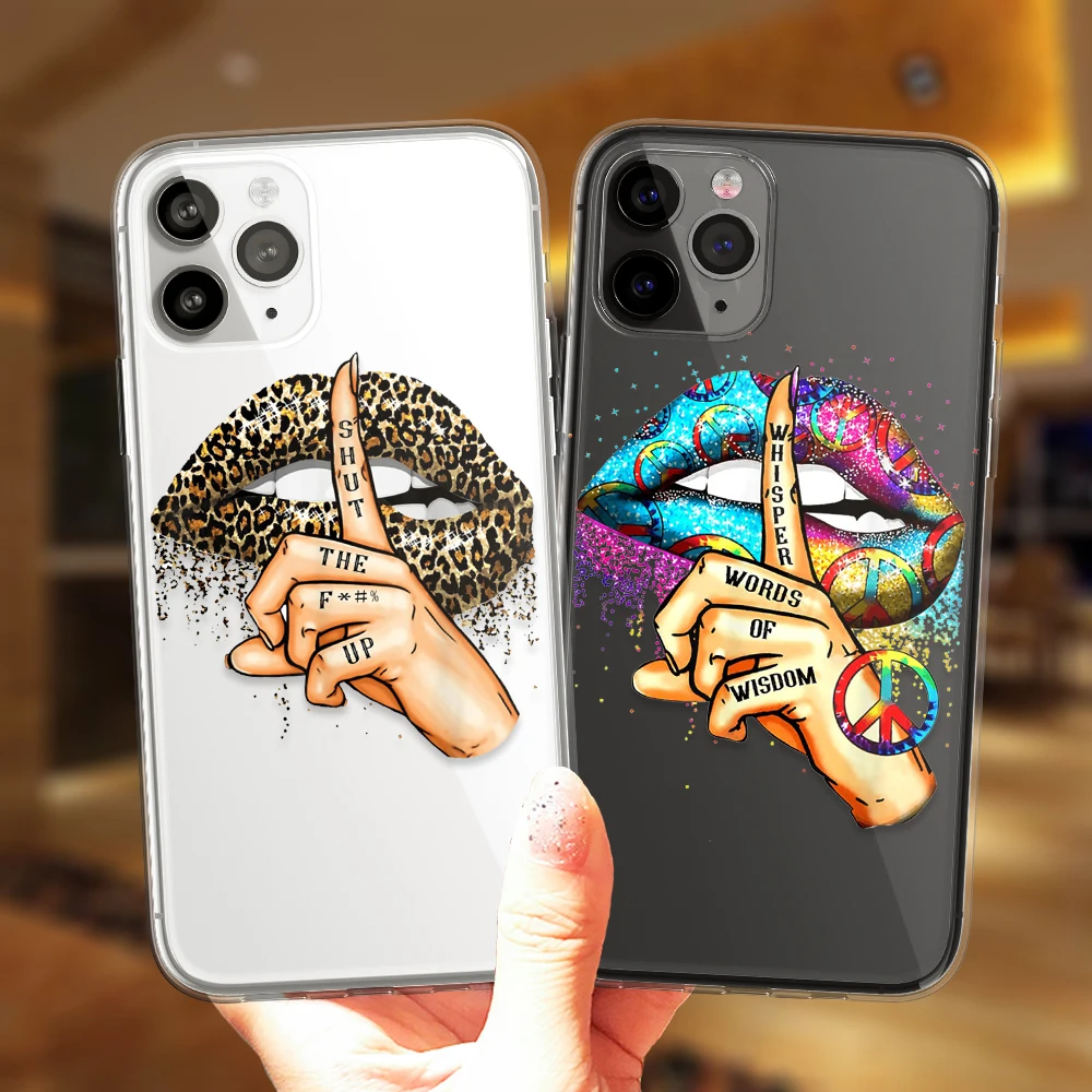 Модный защитный чехол с леопардовыми губами и поцелуями для iPhone 11 12 Pro XS Max X XR 6 6S 7 8