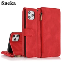 leather wallet phone case for iphone 12 11 pro max xs xr se 2020 7 8 plus retro zipper flip cover protection multi card lanyard
