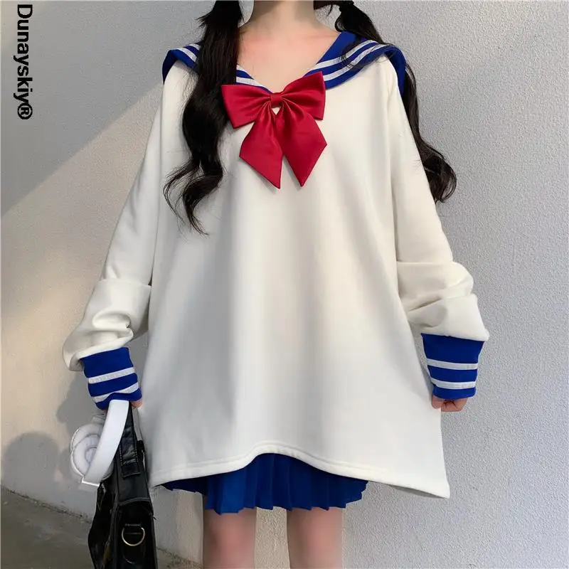 

Костюм женский 2022, униформа Jk в японском стиле, с воротником темно-синего цвета, свободный свитер, модные милые плиссированные платья