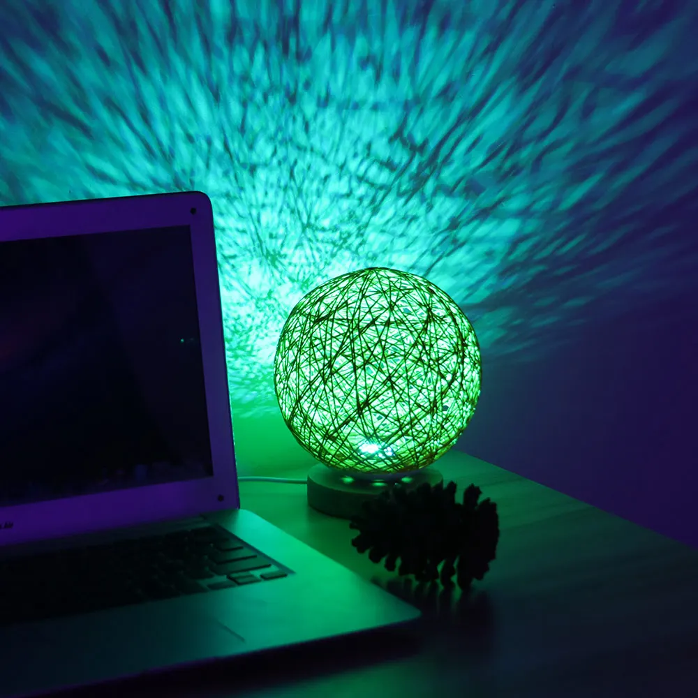 

USB Table Lamp Hand-Knit Lampshade Wood Moon Lamp Bedroom Home Wedding Decoration Moonlight Desk Light Bedside Lamp