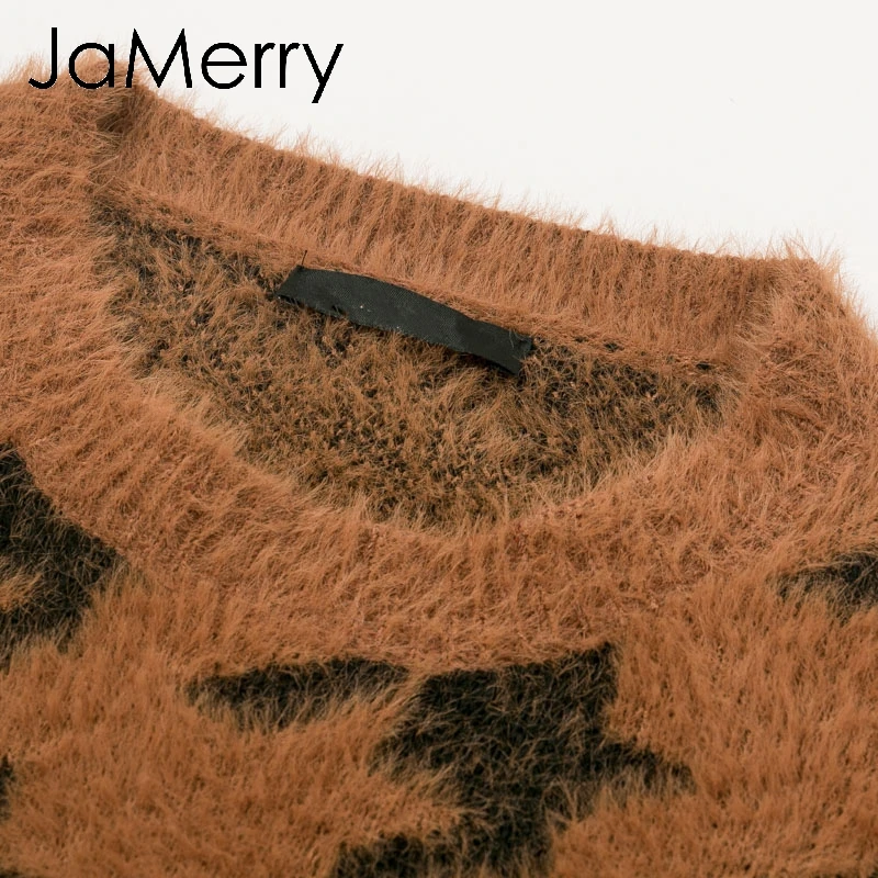 Женский вязаный мохеровый свитер JaMerry мягкий Повседневный пуловер с круглым