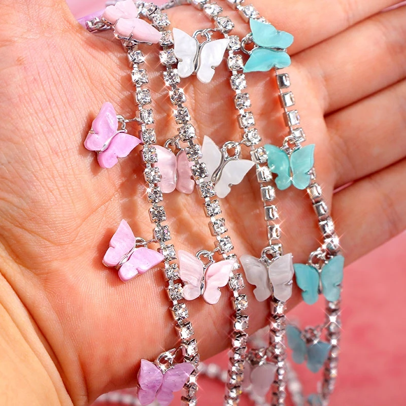 Ожерелье женское с кулоном в виде бабочки Стразы серебристого цвета | Украшения и