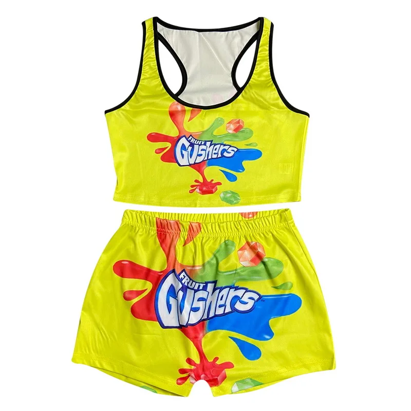 Летний женский сексуальный комплект из двух предметов с принтом укороченный топ