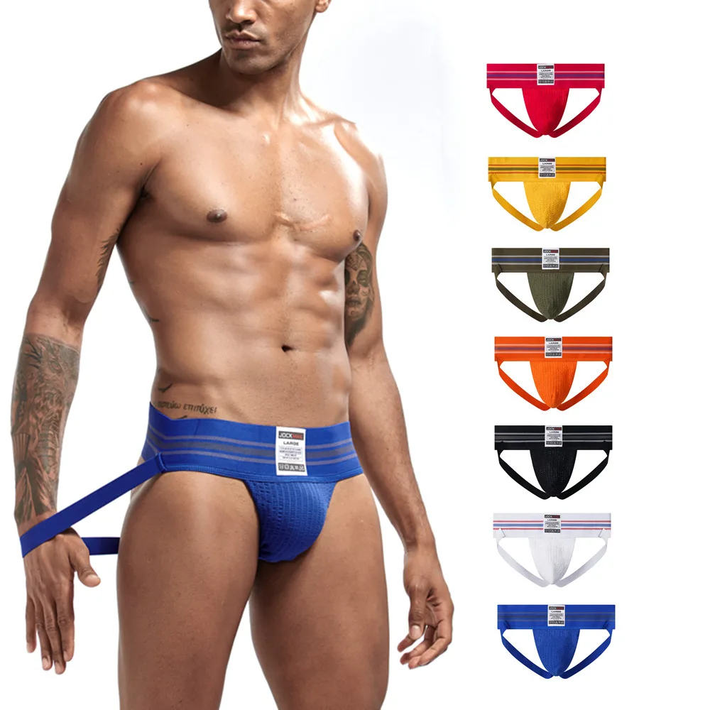 JOCKMAIL Classic Gay Jockstraps 3 IN Waistband Sexy T-back Boy Thong Sissy G-string Solid Color Large Size Underwear For Men