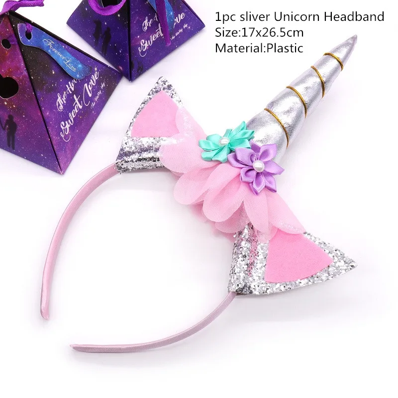Sliver Unicorn Вечерние ободки с единорогом для девочек, ободок для волос с русалочкой, лента с единорогом, бант для волос, аксессуары для дня рождения, Детские вечерние украшения - Цвет: Sliver Unicorn