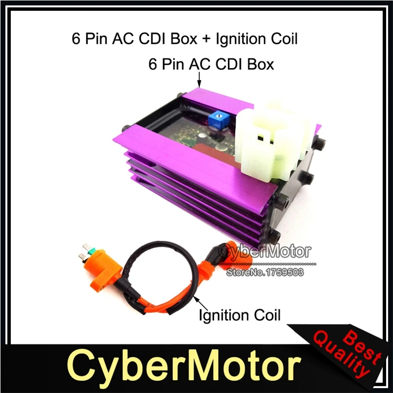 6-контактный гоночный регулятор AC CDI + Катушка зажигания для 50cc 125cc 150cc ATV Quad GY6