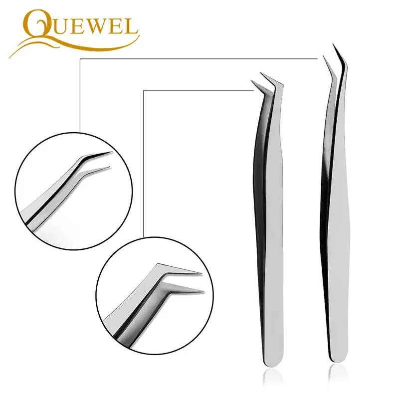 Пинцет Quewel для наращивания ресниц автоматический веер из нержавеющей стали