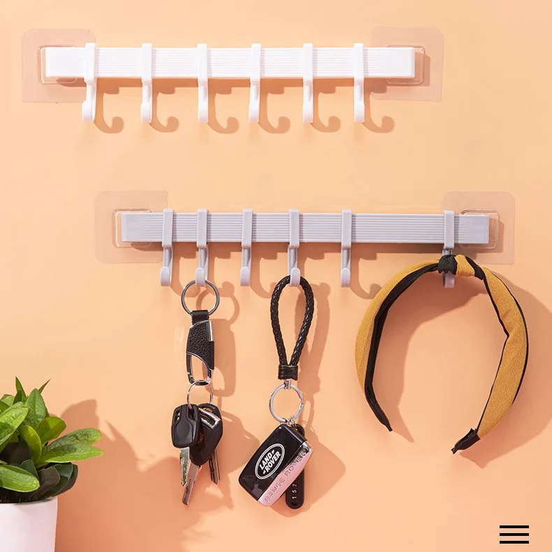 

6-Hook Strong Adhesion Kitchen Bathroom Storage Hook Holder Traceless Wall Door Hanger Rack No Punch Towel Spoon Organizer