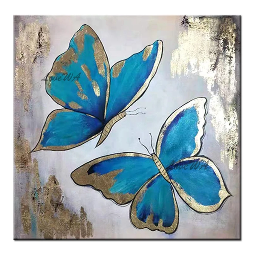 

Gold Foil Abstract Butterfly And Flower Designs Wall Canvas Art Pure Hand-painted Oil Painting Artwork For Living Room Decor