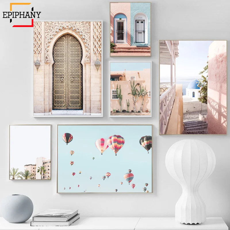 Пастельные двери цветной дом фотографии настенные художественные принты кактус