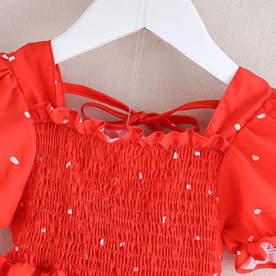 Dress Girl Floral Pattern For Bow Kid Square Collar Childrens Clothing 6 8 10 12 14 | Детская одежда и обувь