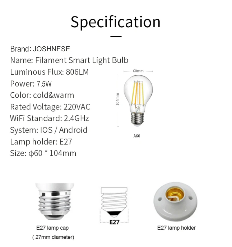 

New WiFi Smart Light Bulb EWeLink APP Remote Control 2700-6500K Dual-color Bulb E27 7.5W Smart Dimmable Bulb Alexa Smart Home