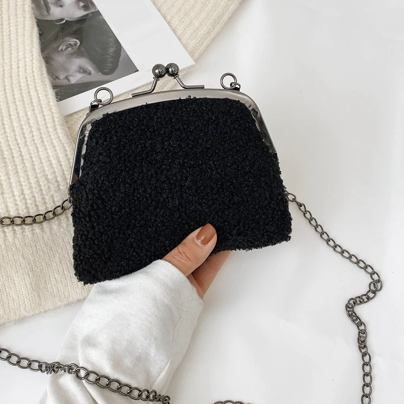 

Pure Color Lamb Hair Bag Ladies Shoulder Bag Plush Trend Handbag Purse