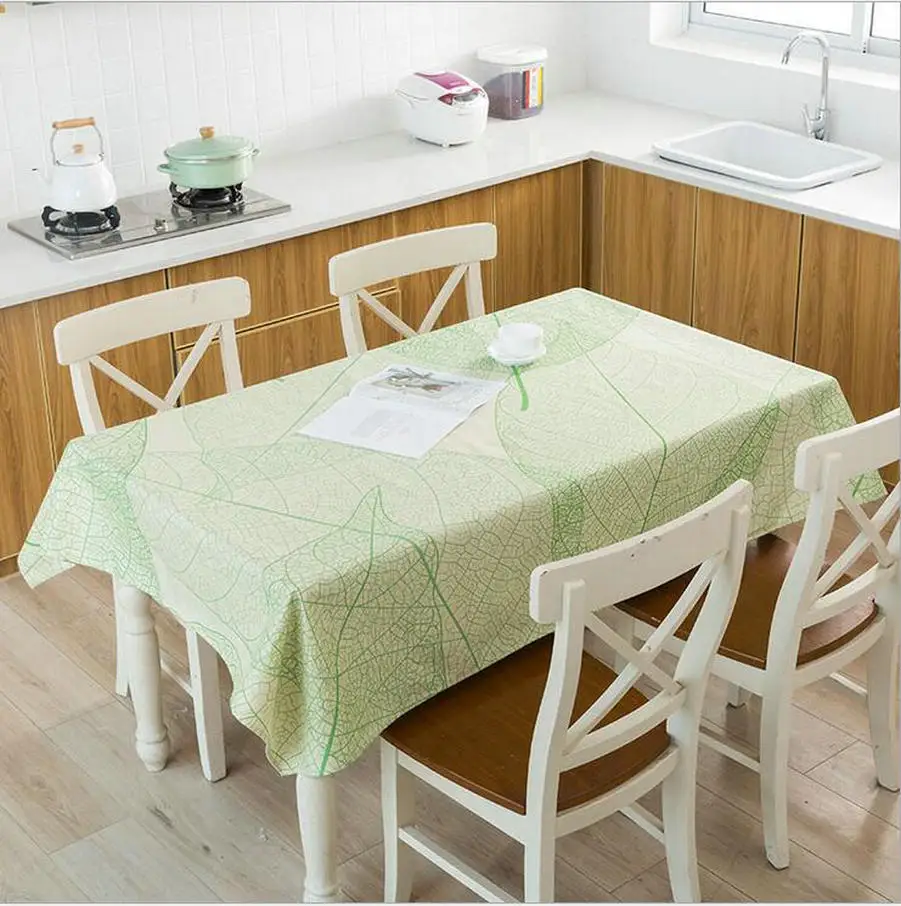 

Light Green Leaf Veins Printed Tablecloth Waterproof Linen Kitchen Dining Table Cloth Nordic Home Decor Rural Plant Table Cover