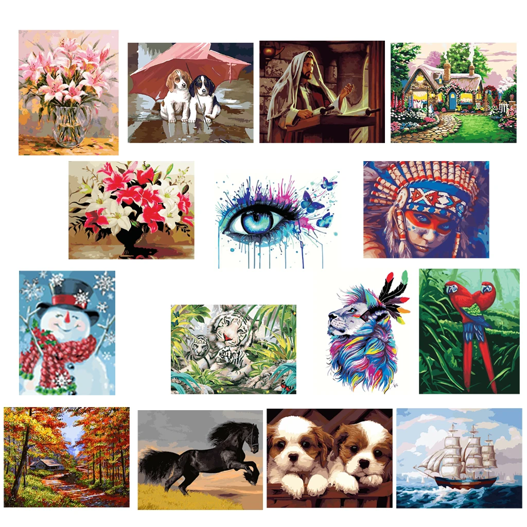 Набор для раскрашивания по номерам сделай сам Снеговик собаки Пейзаж животные