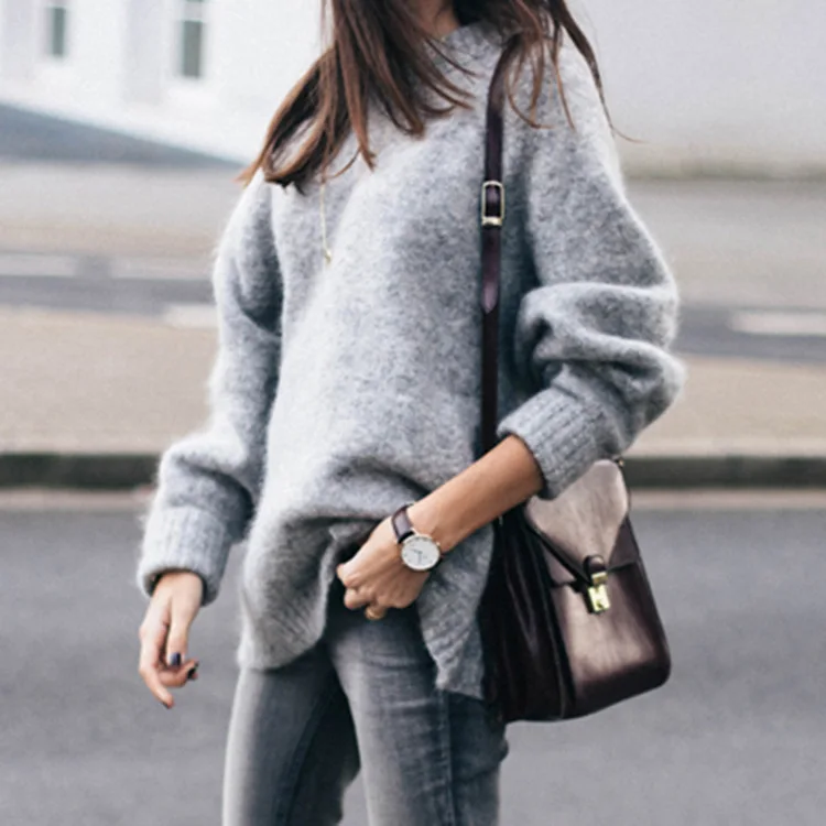 Женский Повседневный свитер осенне-зимний Свободный пуловер из мохера модель