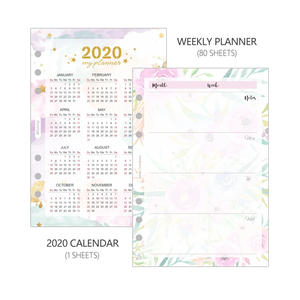 Weekly - 80 Sheets MyPretties цветочный еженедельник пополнения документы 40 листов A5 A6 наполнителя работ для 6 отверстий Binder блокнот-органайзер документы - Цвет: Weekly - 80 Sheets