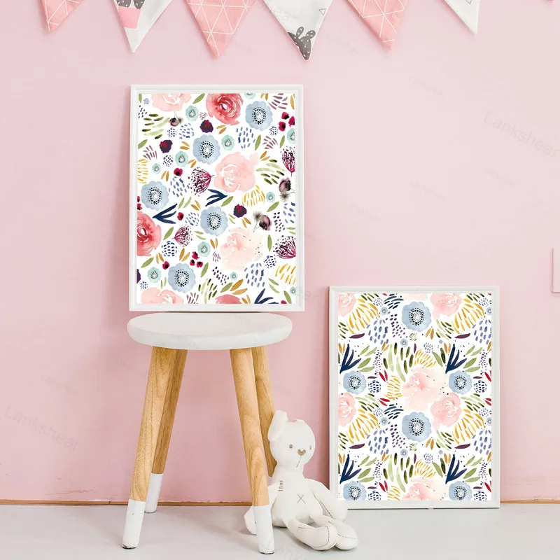 Акварельная Цветочная живопись художественные принты на холсте розовые цветы
