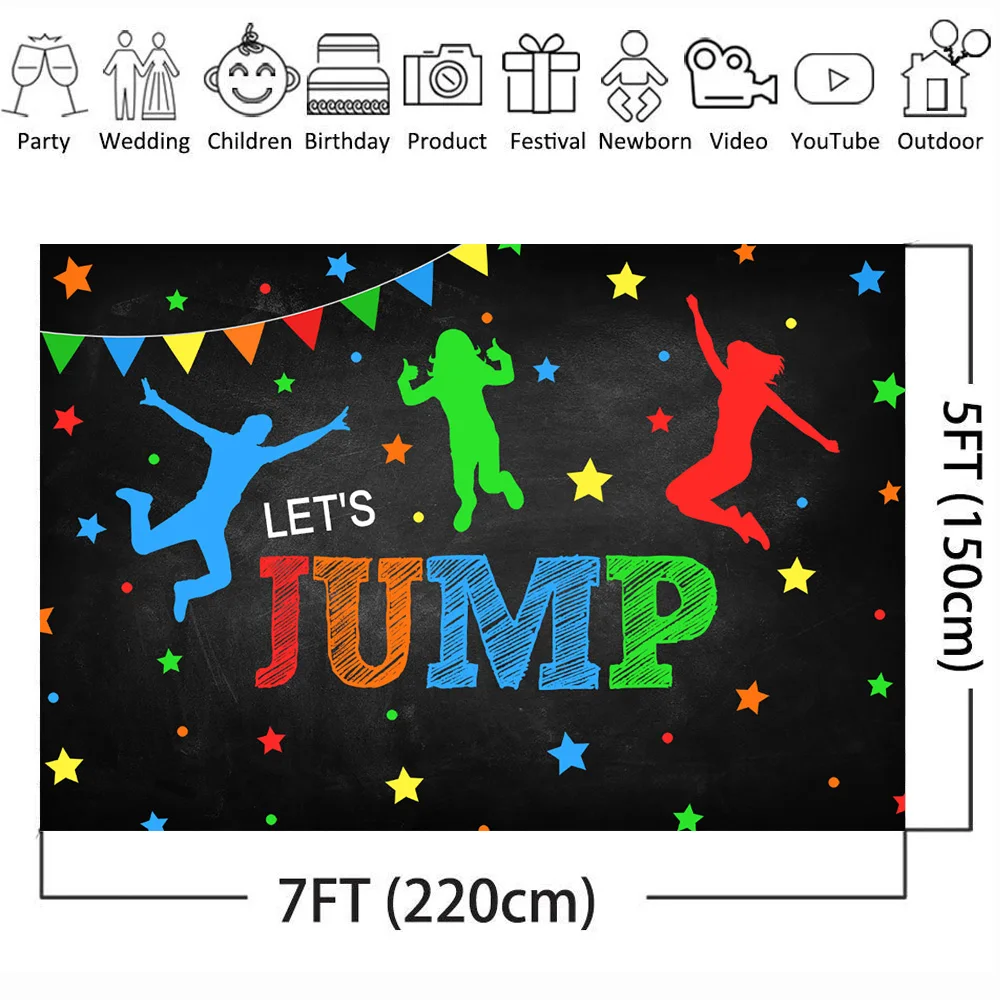Фотофоны на день рождения Let's Jump Trampoline вечерние фоны для фотосъемки с