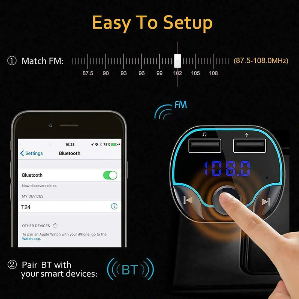 Беспроводной радиопередатчик VicTsing с двумя USB-портами и поддержкой TF-карты Bluetooth 4 2