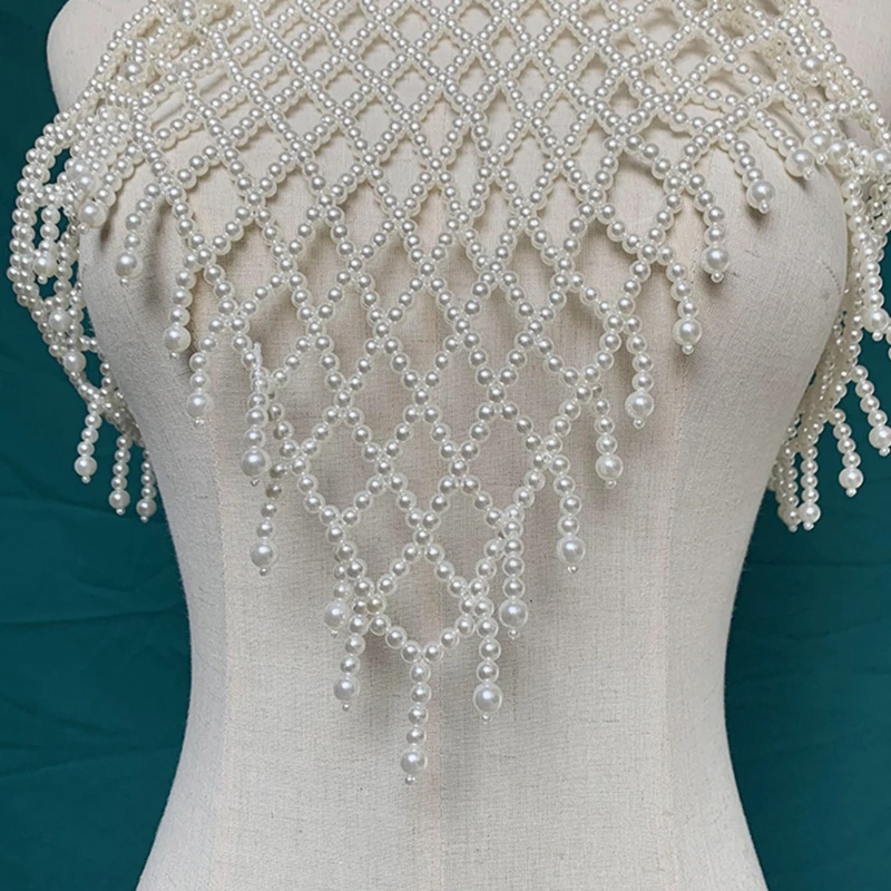 

Women Blouse Elegant Faux Pearl Necklace Collar Detachable Beaded False Collars Apparel DIY Craft