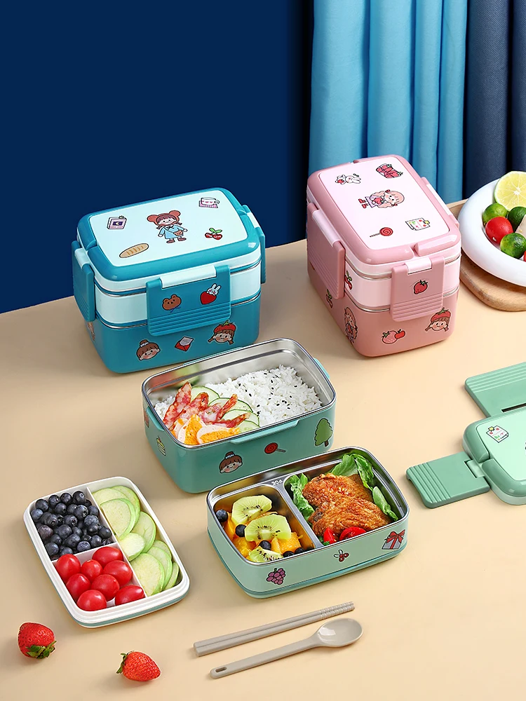 

304 Ланч-бокс из нержавеющей стали с теплоизоляцией, двухслойный Портативный Ланч-бокс для офисных работников, высокоцветный Ланч-бокс