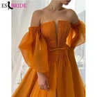 Оранжевые Свадебные платья размера плюс вечерние платья 2021 женские длинные элегантные с открытыми плечами А-силуэта для выпускного юркен