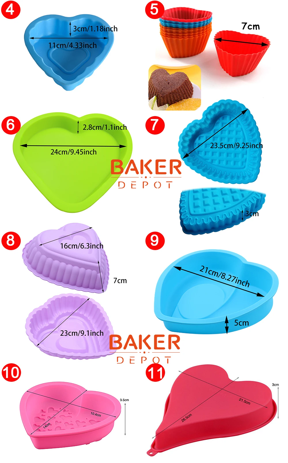 BAKER DEPOT, силиконовая форма для торта, сердце, форма для выпечки тортов, большие торты, хлебная выпечка, инструмент для кекса, форма для пиццы, сделай сам, на день рождения