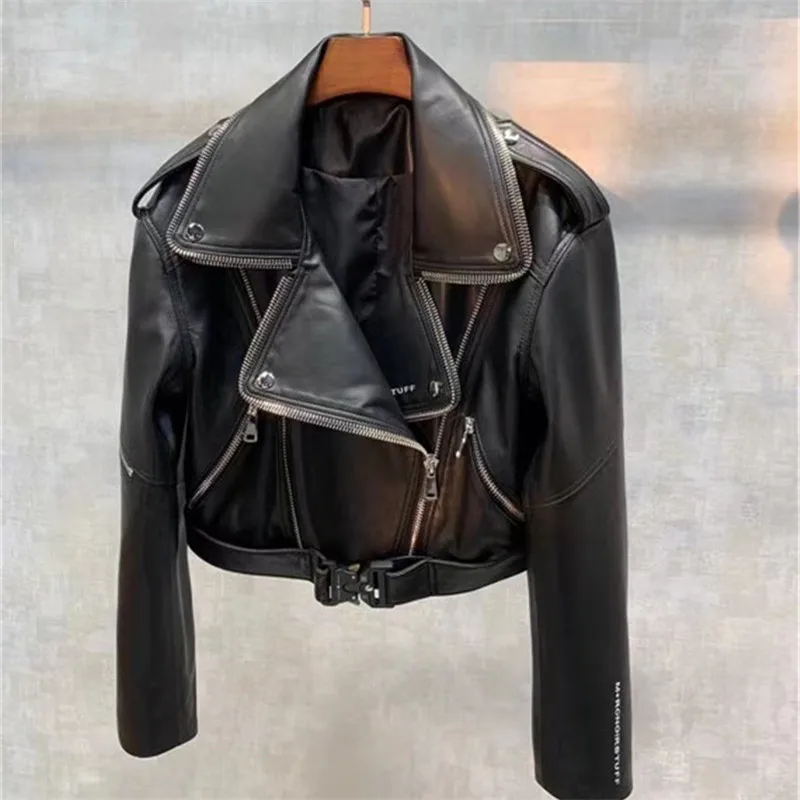 Women's Genuine Leather Jacket Short Sheepskin Coat Women 2022 Korean clothes Motorcycle Jacket Chaqueta Mujer