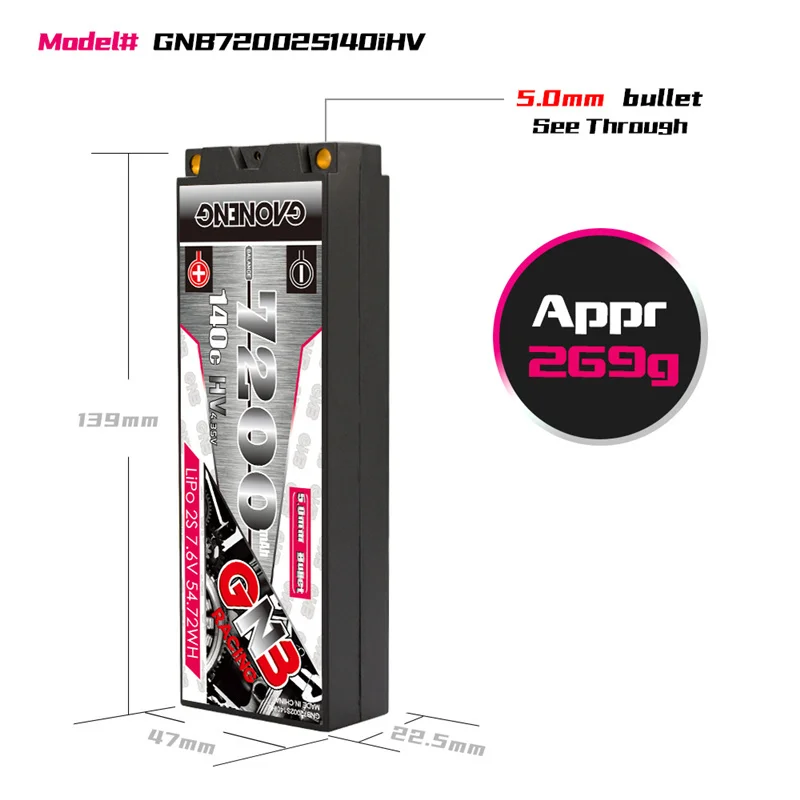 

GNB GAONENG 7,6 V 7200mAh 2S 140C твердый корпус LiPo LiHV батарея T разъем для 1:8 1/8 RC Car Four Drive Off-Road Boat